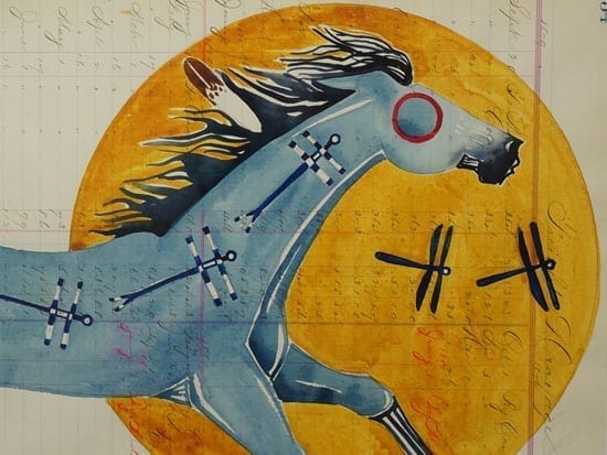 Lakota War Horse Ledger Painting by Joe Pulliam, Lakota