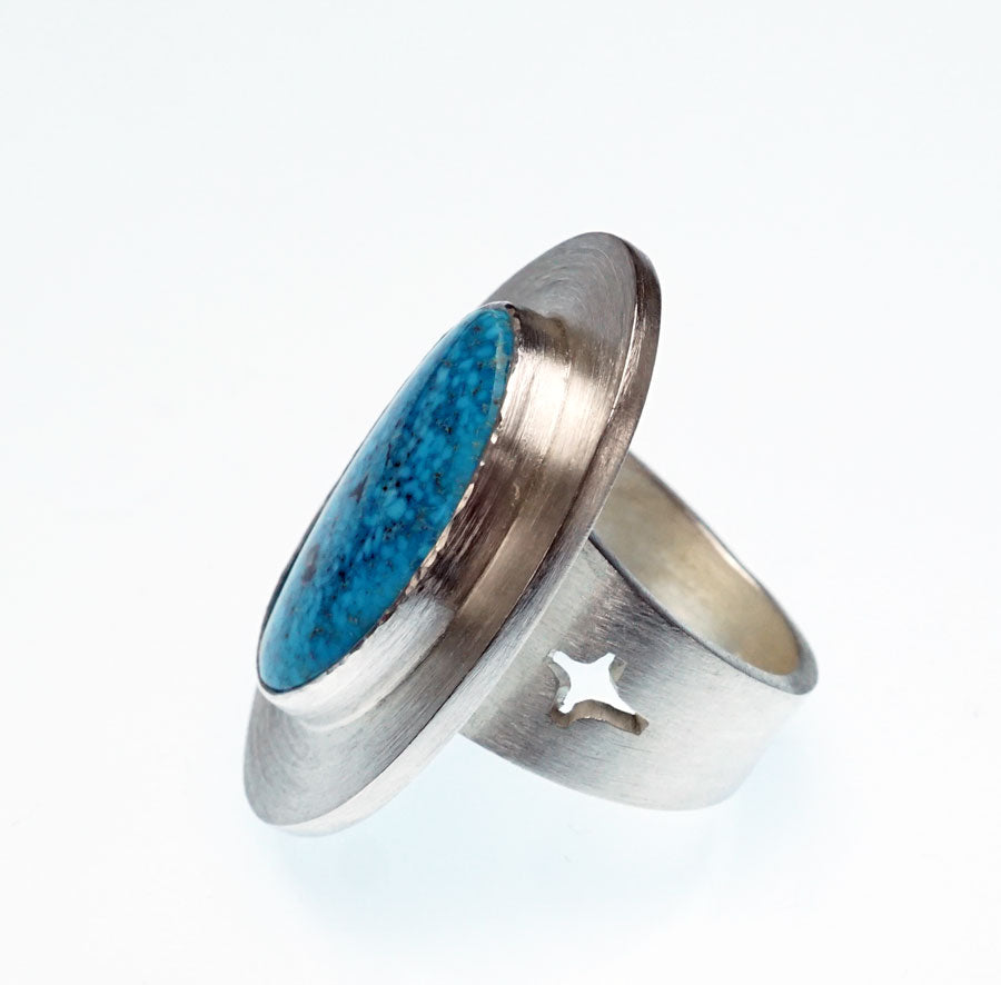 Sterling Silver & Oval Turquoise Navajo Ring Artist Amelia Joe-Chandler