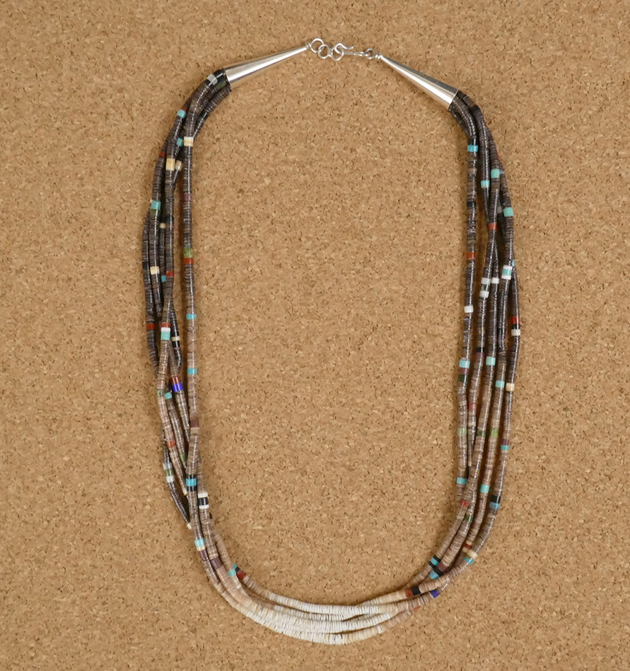 Deanna Tenorio Five Strand Ombre Heishi necklace Kewa Santo Domingo Pueblo Native American Jewelry