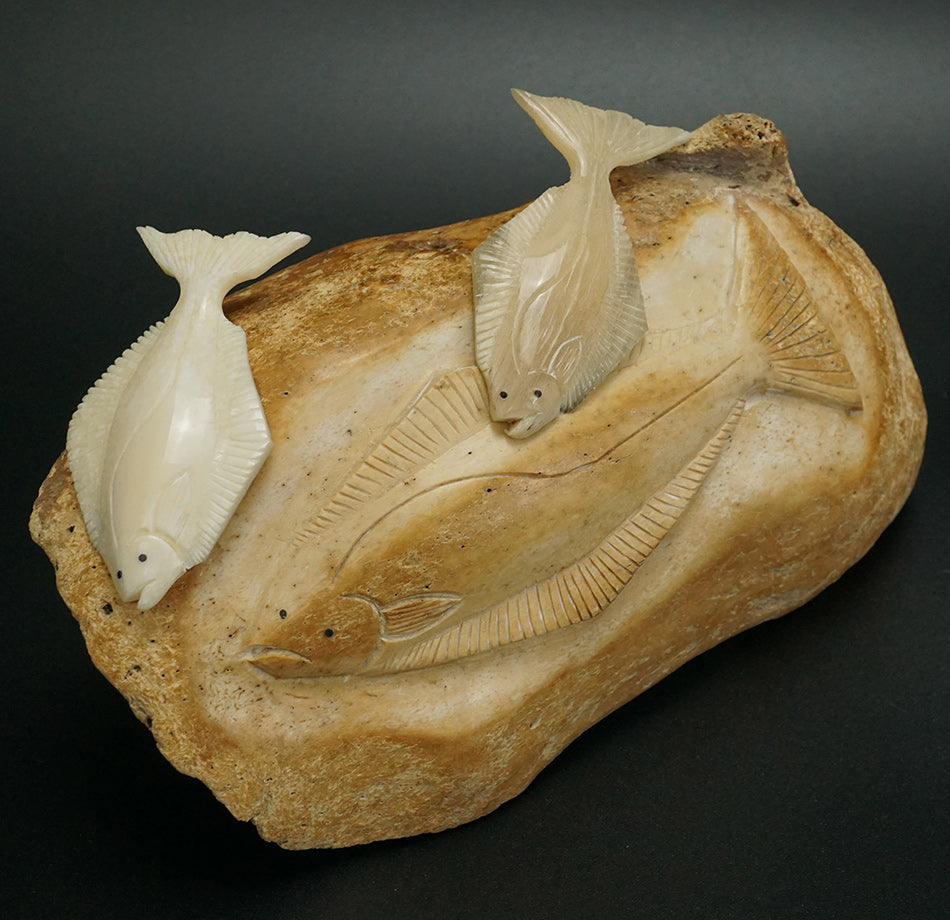 Dennis Pungowiyi Eskimo Carving Halibut Trio