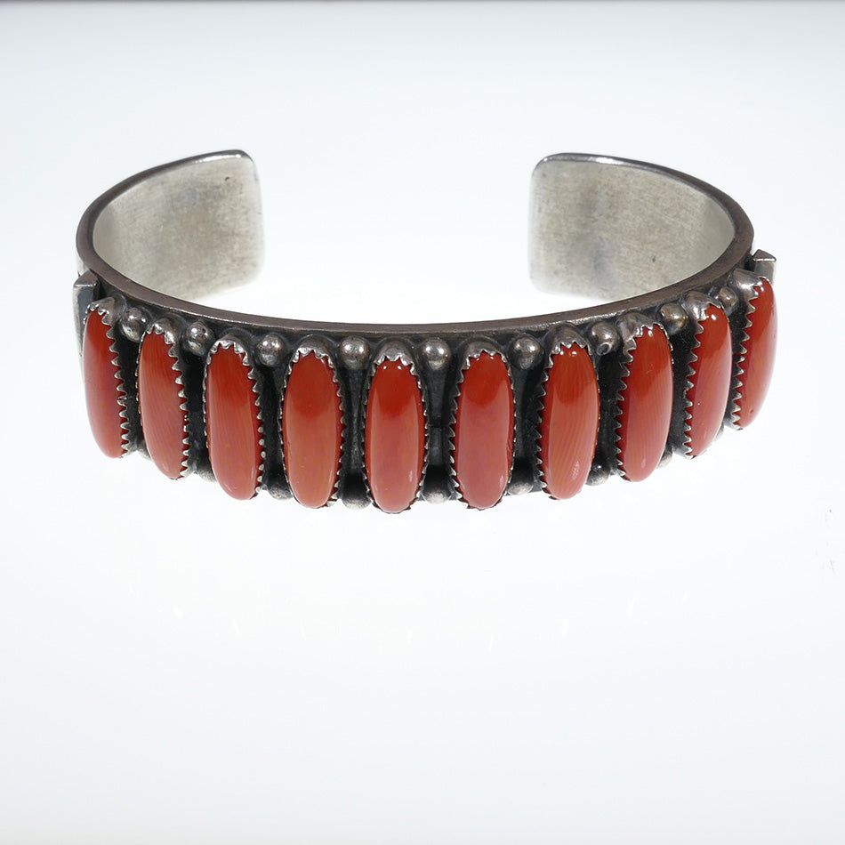H Bahe Navajo Jewelry Vintage Sterling Silver Bracelet with Coral