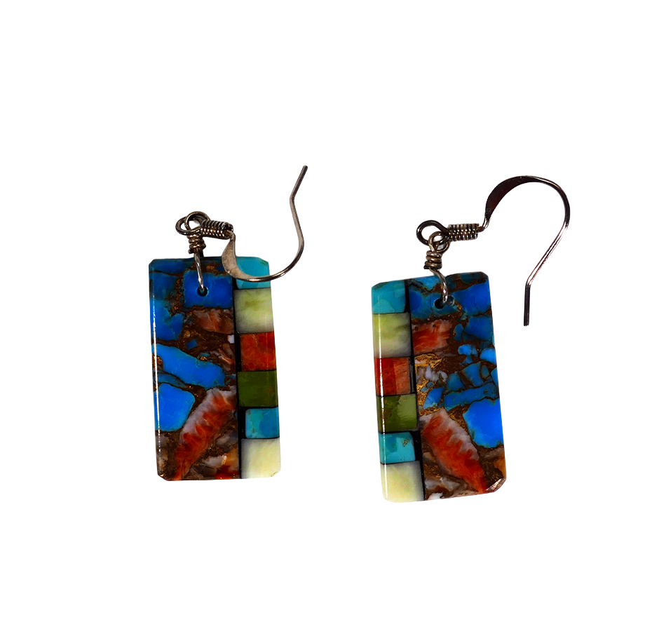 Side Mosaic earrings by Mary Tafoya Kewa Santo Domingo with Composite Materials