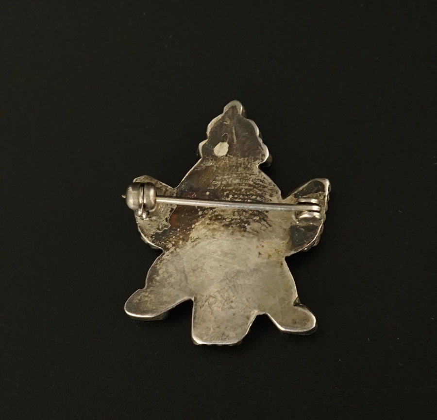 Vintage Native American Silver Turquoise Jet Mother of Pearl Coral Zuni Inlay Knifewing Pin