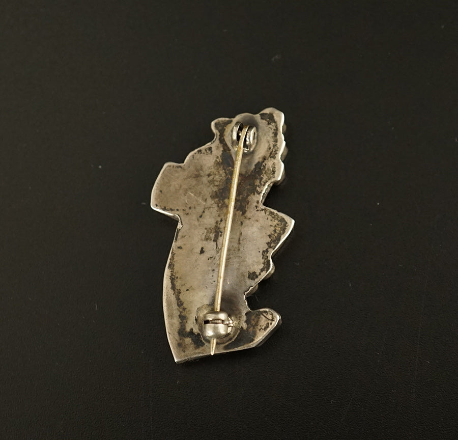 Vintage Native American Silver Turquoise Jet Mother of Pearl Coral Zuni Inlay Rainbow Dancer Pin