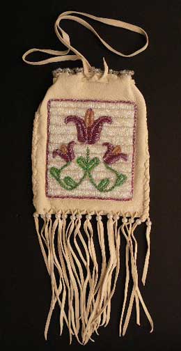 Native American Deerskin Beaded Purse w/Floral Design Mohawk Artist Karen Francis