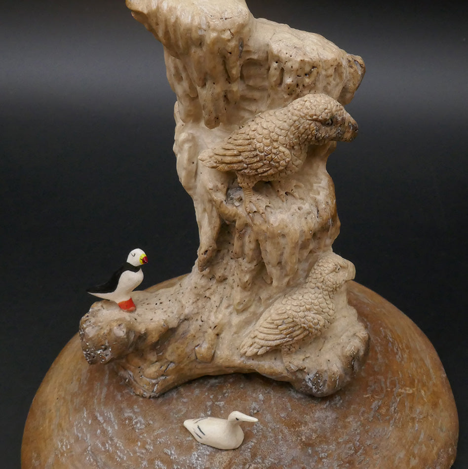 James Aningayou Bone Goose on Nest Eskimo Art
