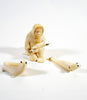 Alaskan Inuit/Eskimo Art Hunter with Two Seals Carved from Walrus Tusk
