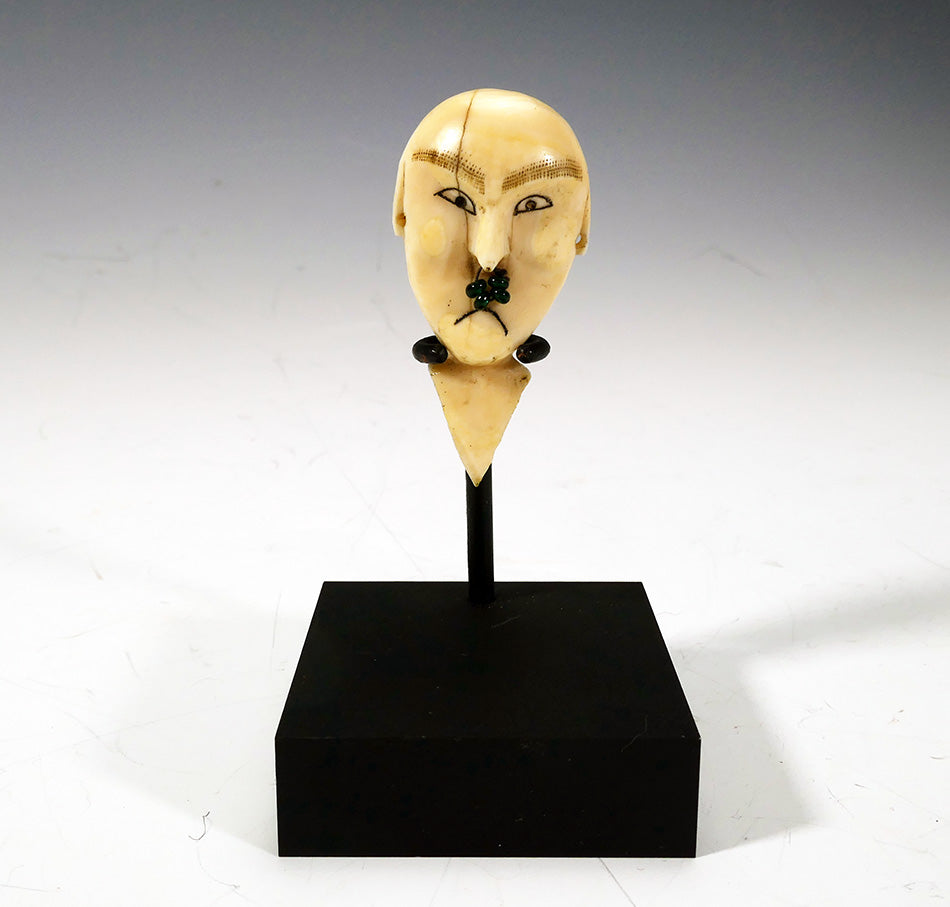 Antique Ivory Shaman Bust with Scrimshaw