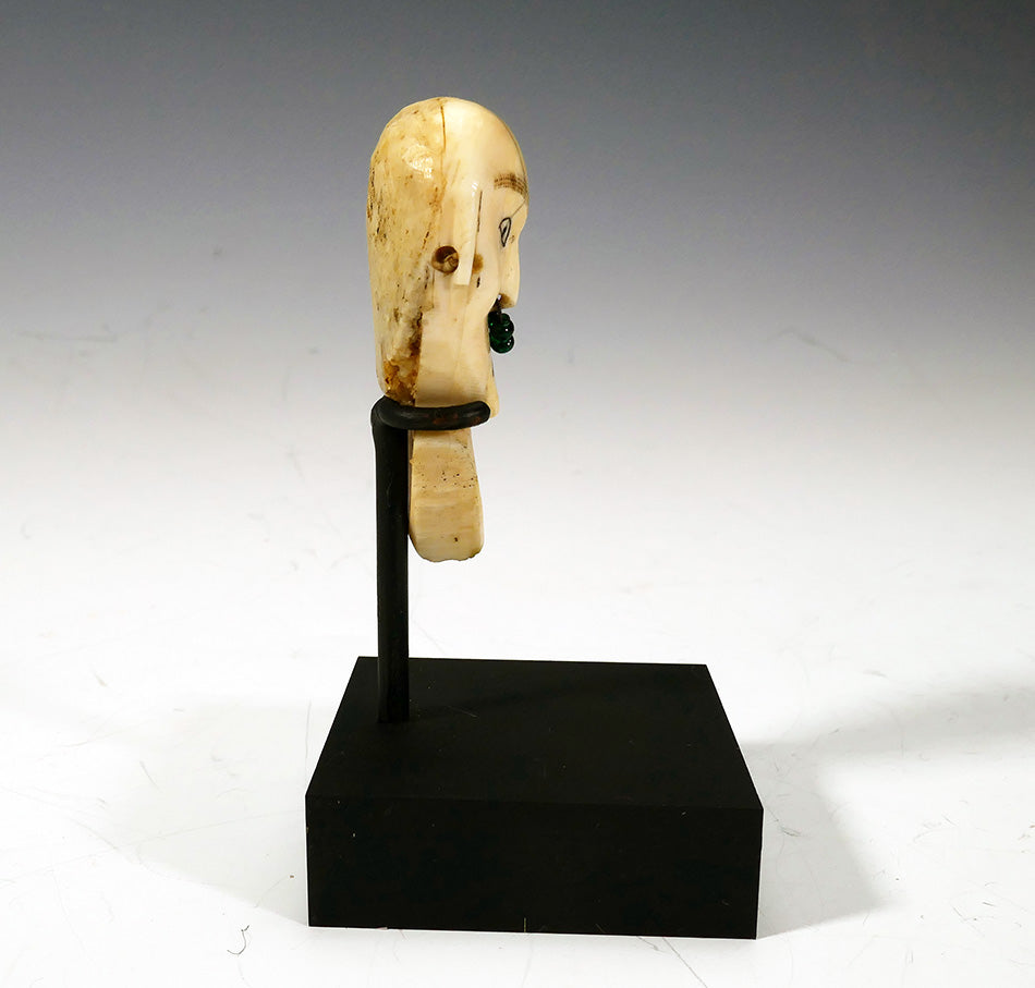 Antique Ivory Shaman Bust with Scrimshaw
