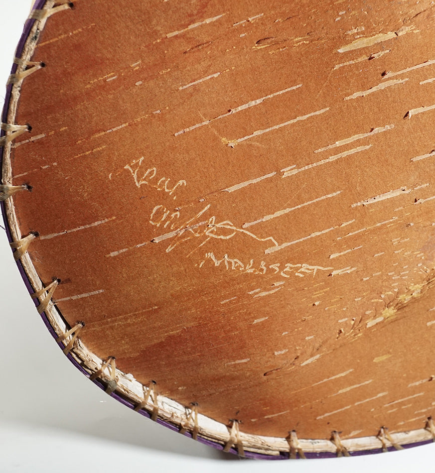 Maliseet Artist Aron Griffith Large Birch Bark Basket with Purple
