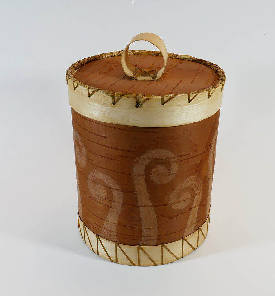 Maliseet Artist Aron Griffith Birch Bark Basket with Etched Fiddlehead Ferns