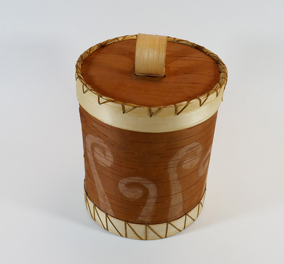 Maliseet Artist Aron Griffith Birch Bark Basket with Etched Fiddlehead Ferns