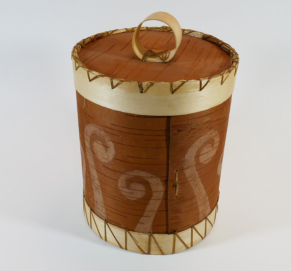 Maliseet Artist Aron Griffith Birch Bark Basket with Etched Fiddlehead Ferns