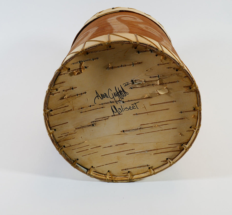 Maliseet Artist Aron Griffith Birch Bark Basket with Etched Fiddlehead Ferns