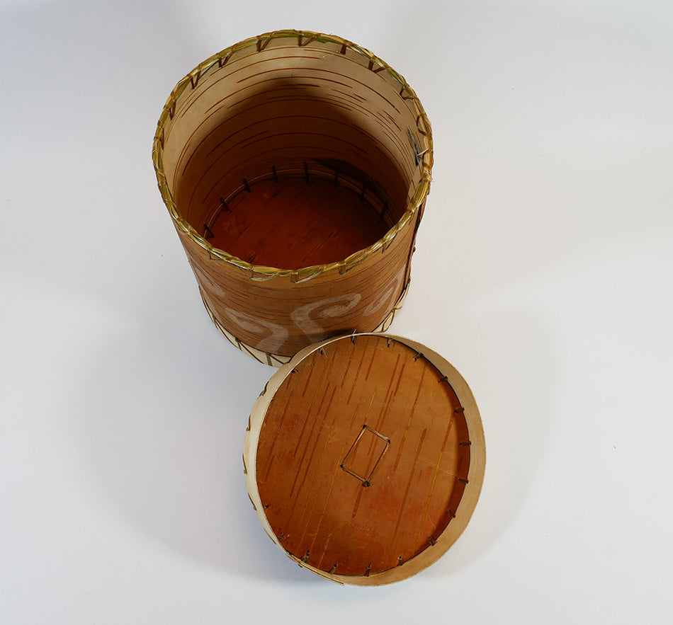 Maliseet Artist Aron Griffith Birch Bark Basket with Etched Fiddlehead Ferns
