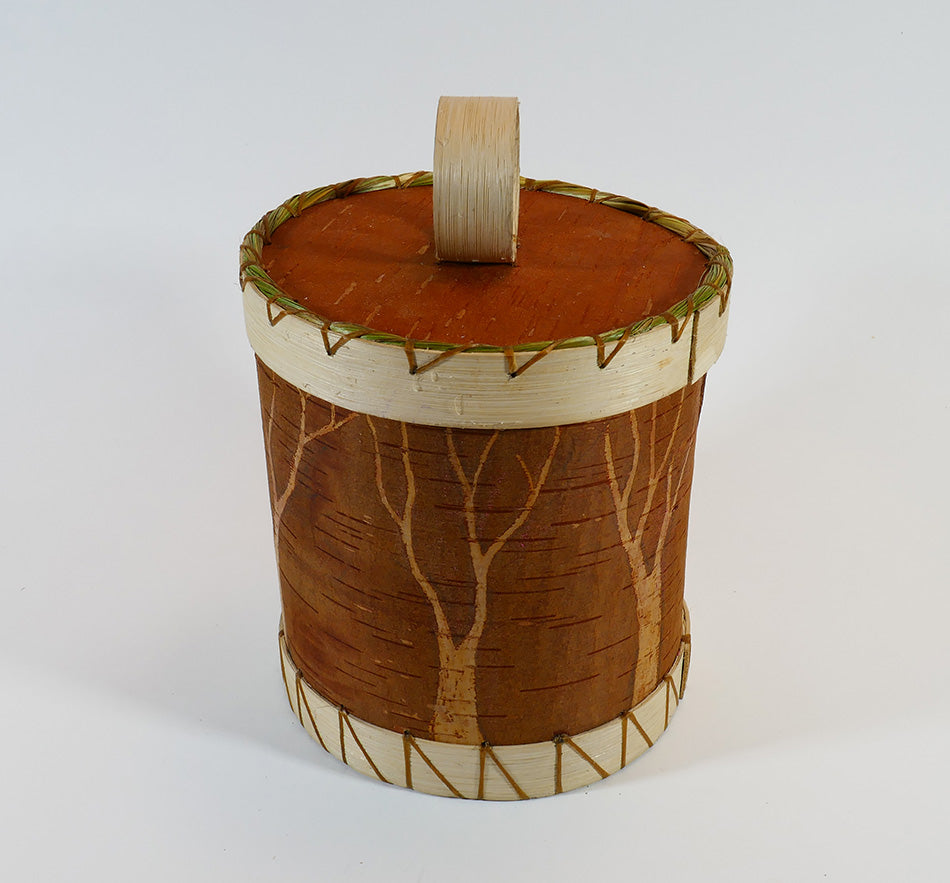 Maliseet Artist Aron Griffith Birch Bark Basket with Etched Flowers (Copy)