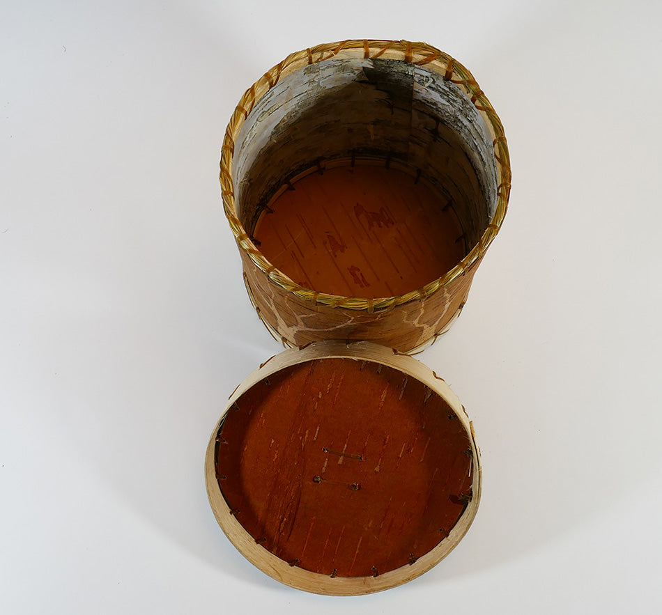 Maliseet Artist Aron Griffith Birch Bark Basket with Etched Flowers (Copy)