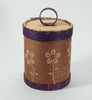 Maliseet Artist Aron Griffith Small Floral Birch Bark Basket with Purple
