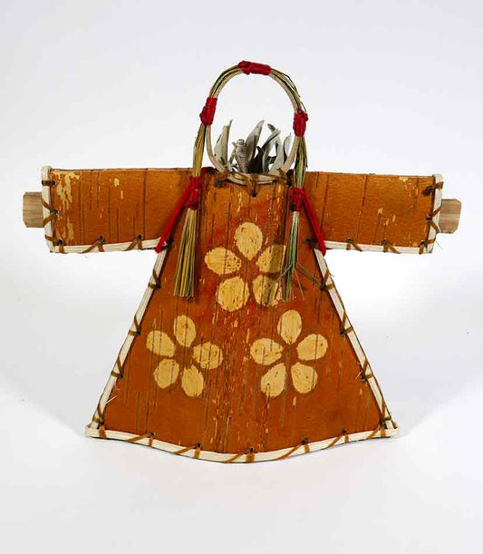 Maliseet Artist Aron Griffith Birch Bark Mother Earth Effigy Basket Floral Design Wabanaki