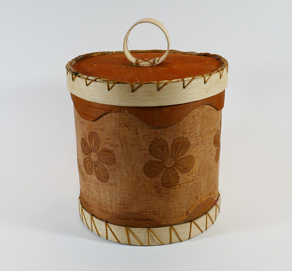 Maliseet Artist Aron Griffith Birch Bark Basket with Etched Flowers