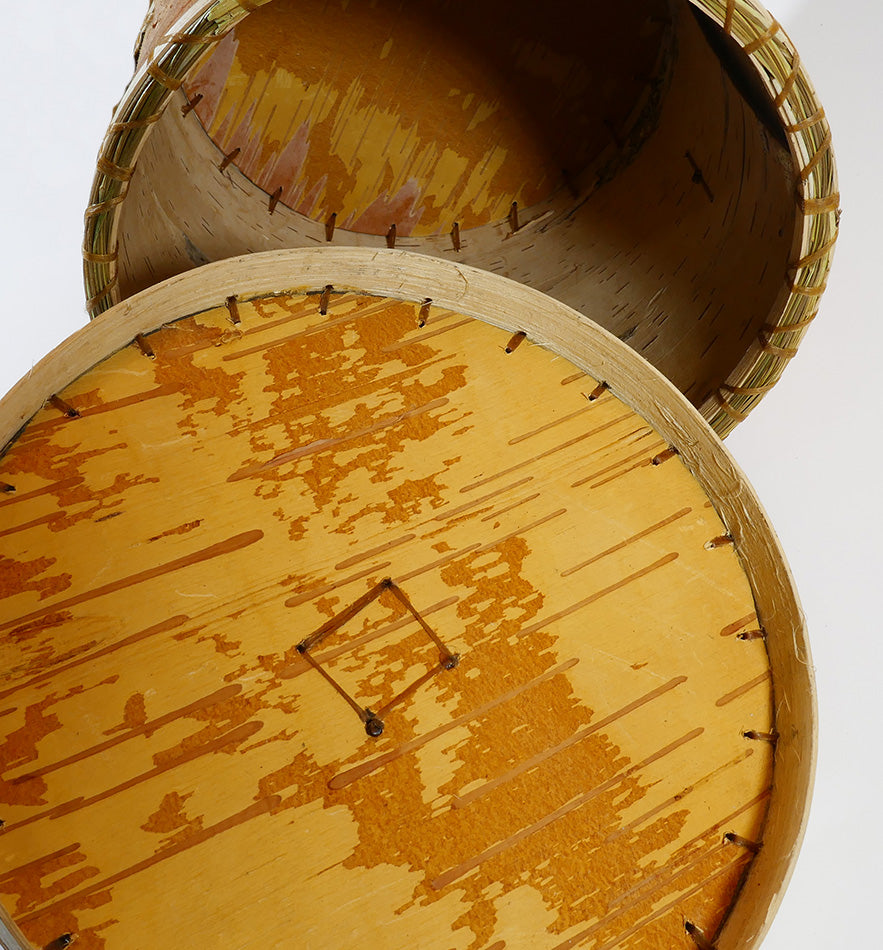 Maliseet Artist Aron Griffith Birch Bark Basket with Etched Flowers