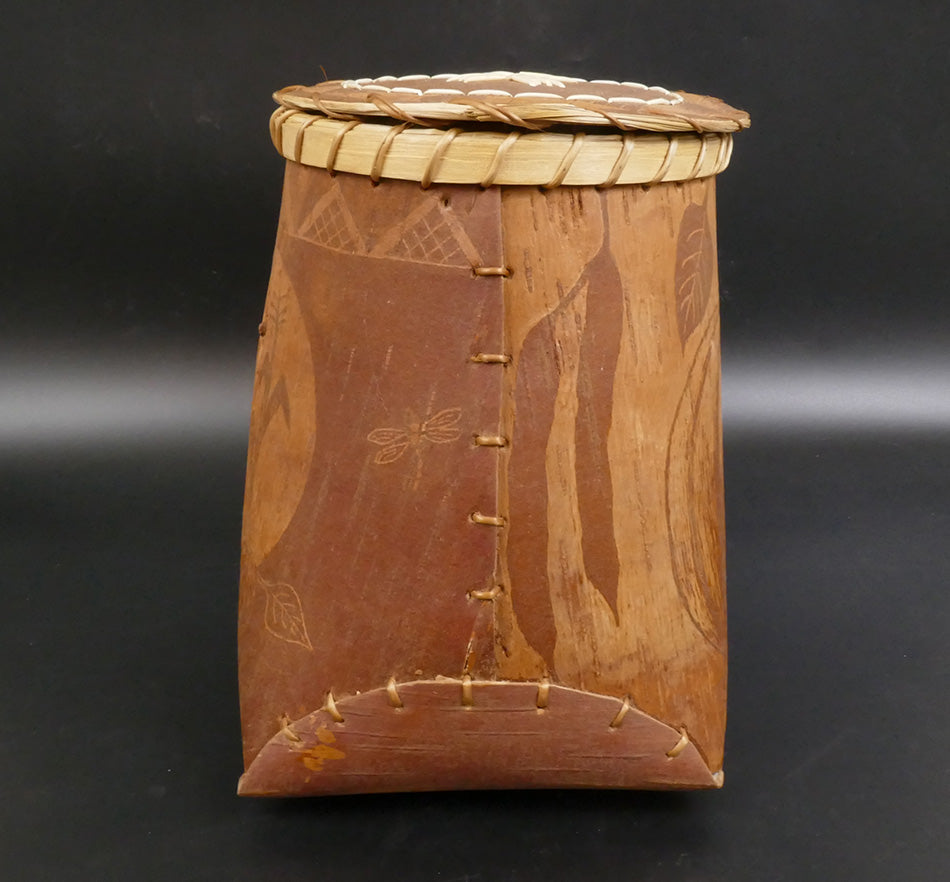 Barry Dana Penobscot Covered Incised Birch Bark Basket