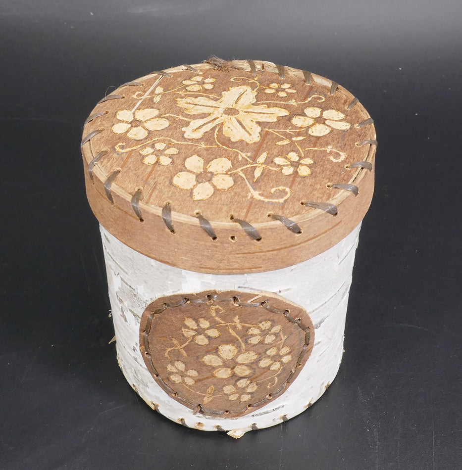 Butch Phillips Penobscot Floral Etched Birch Bark Basket