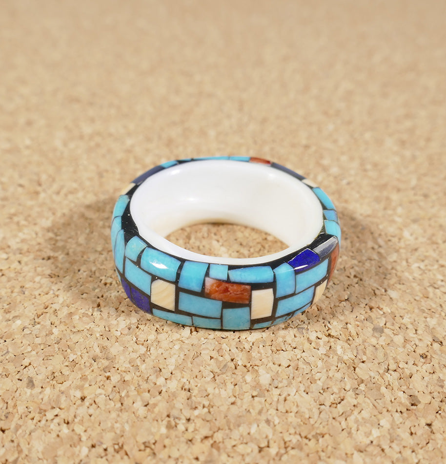 San Felipe Native American Jewelry Charlene Sanchez Reano Mosaic Shell Ring 2