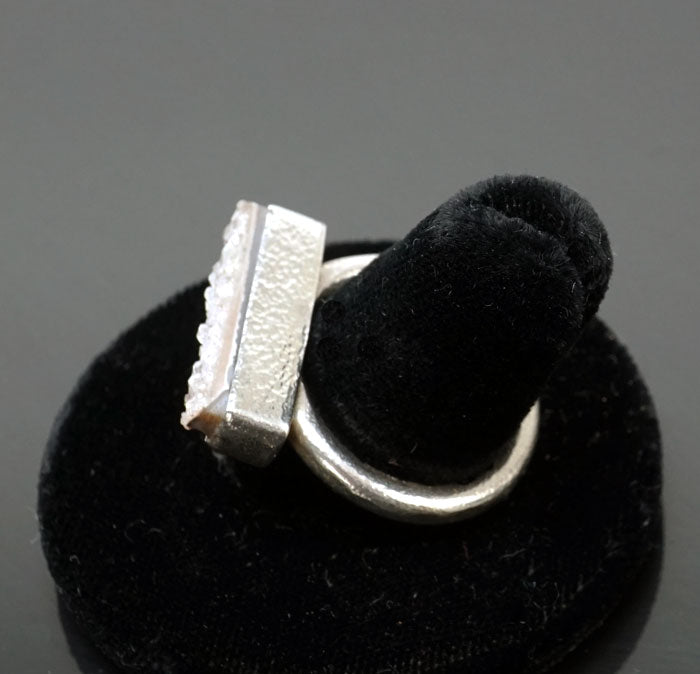 Argentium Sterling Silver Druzy Quartz Decontie & Brown Ring (Wabanaki)