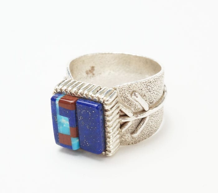 Decontie & Brown inlaid cast silver corn ring