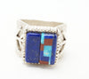 Cast Silver Turquoise Lapis Lazuli Maine Jasper Decontie & Brown Inlaid Corn Ring (Wabanaki/Penobscot)