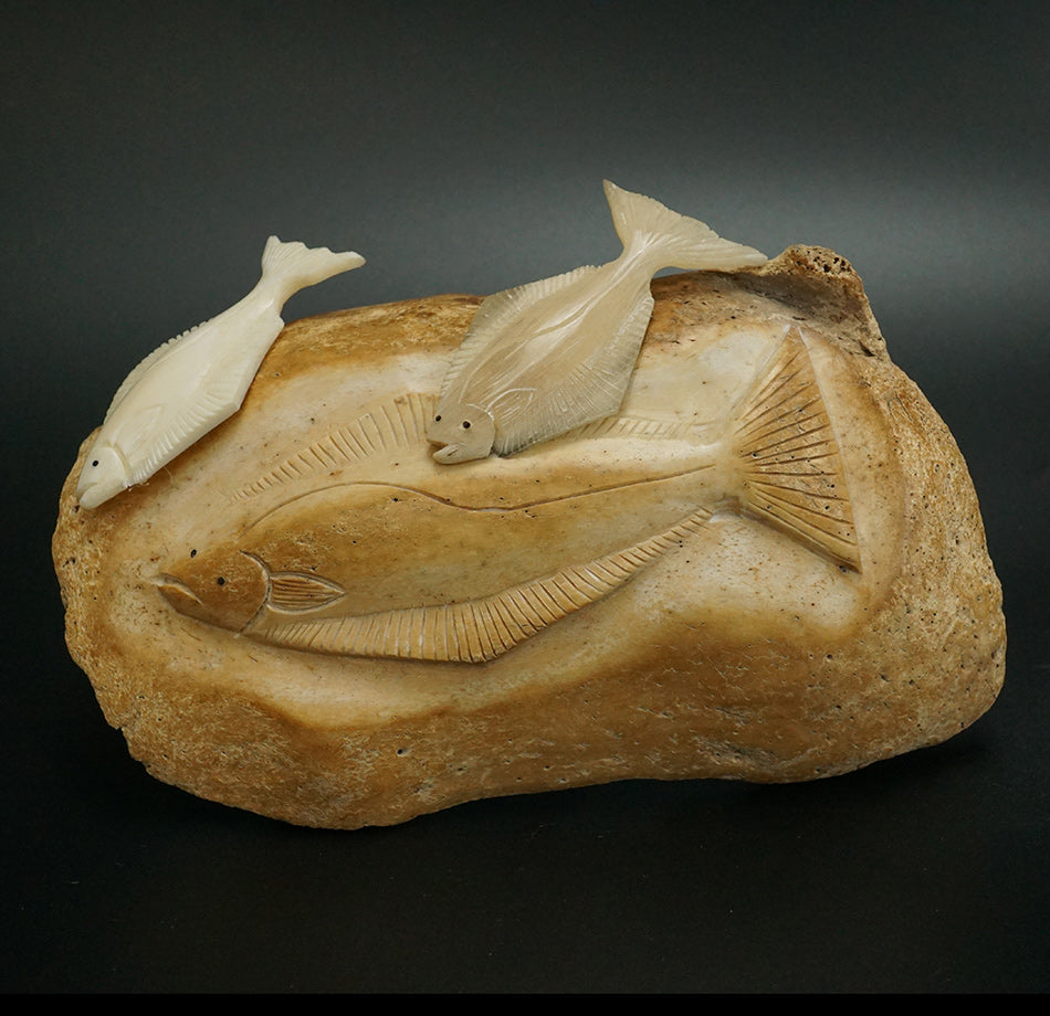 Dennis Pungowiyi Eskimo Carving Halibut Trio