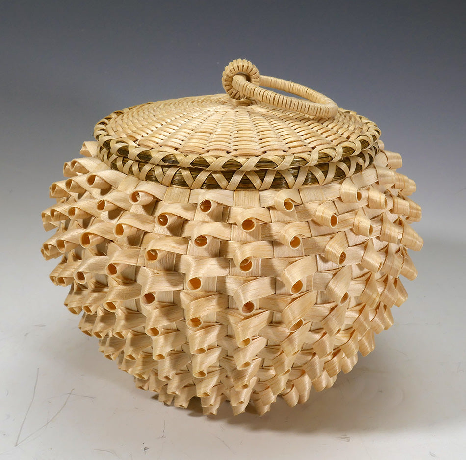 Eric Otter Bacon Passamaquoddy Ash Sweetgrass and Birch Bark Curl Basket