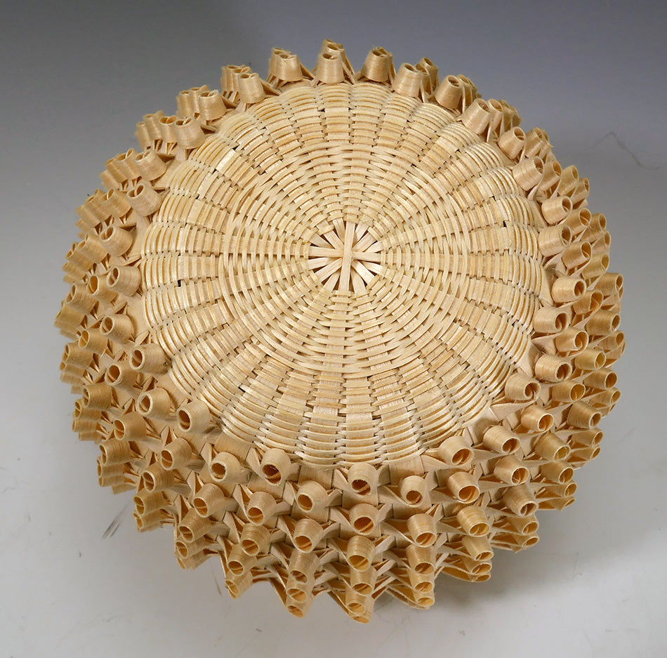 Eric Otter Bacon Passamaquoddy Ash Sweetgrass and Birch Bark Curl Basket