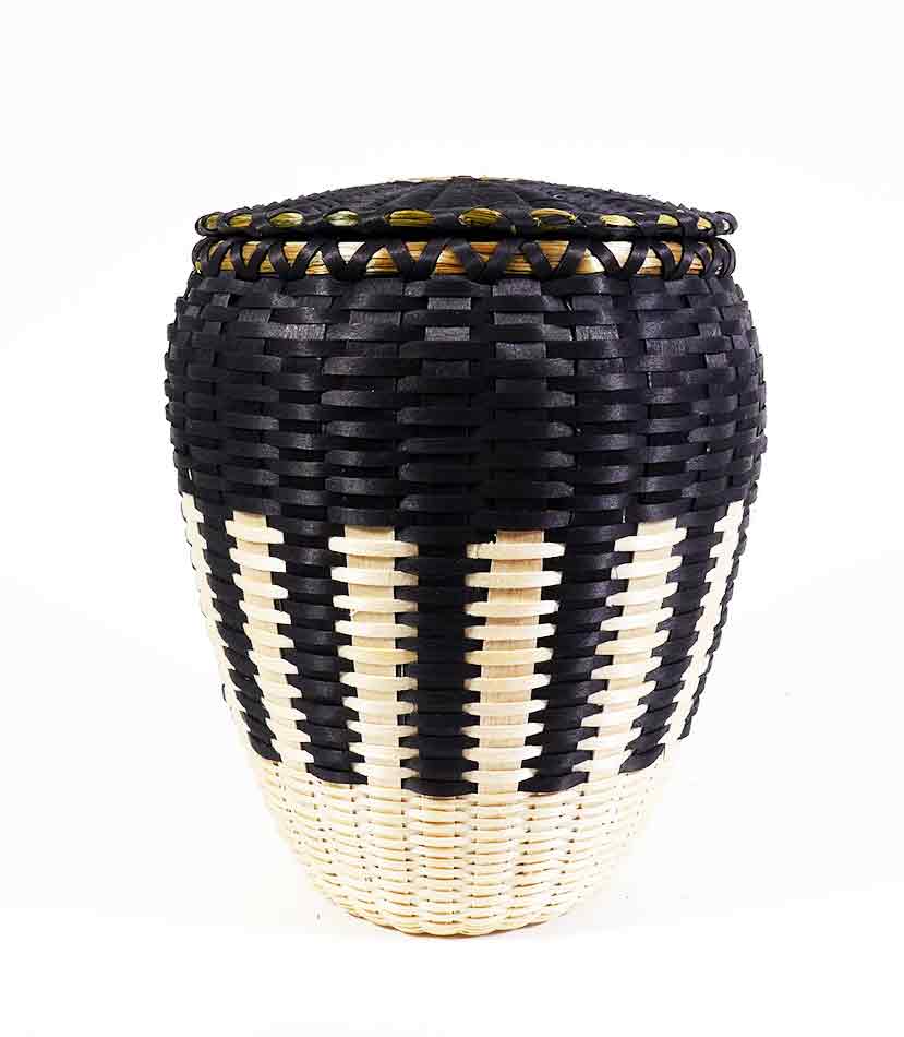 Eric Otter Bacon Passamaquoddy Ash Sweetgrass Black and White Basket Wabanaki