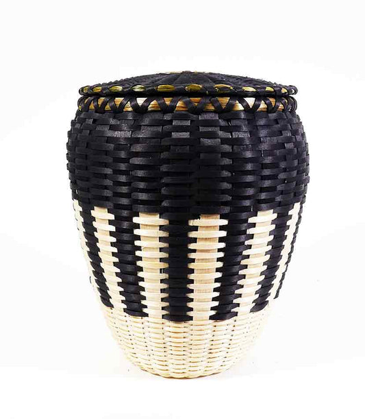 Eric Otter Bacon Passamaquoddy Ash Sweetgrass Black and White Basket Wabanaki