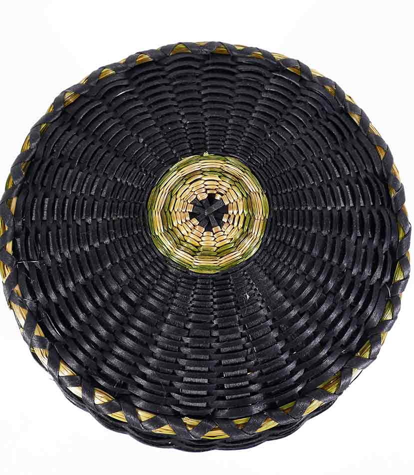 Eric Otter Bacon Passamaquoddy Ash Sweetgrass Black and White Basket Wabanaki