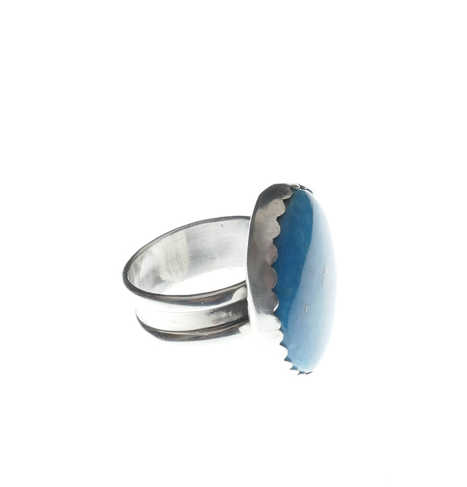 Navajo Jewelry Wide Band Sterling Silver Turquoise Ring (b) Franklin Curtis Crowther