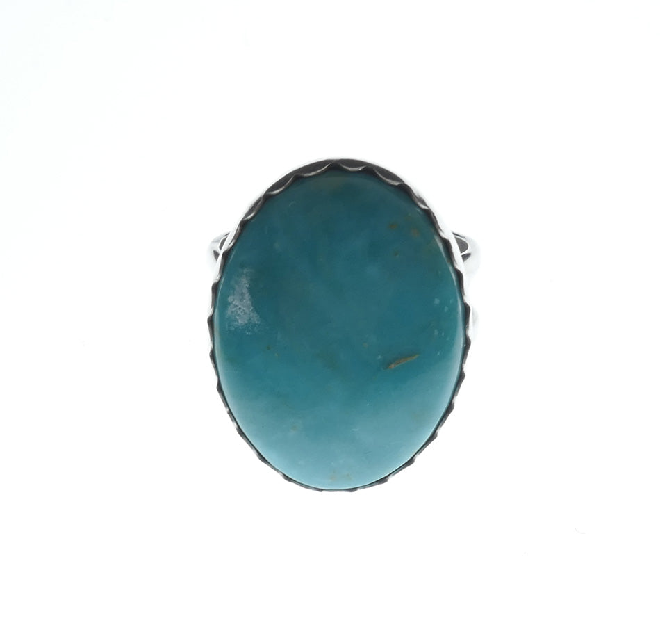 Navajo Jewelry Wide Band Sterling Silver Turquoise Ring (a) Franklin Curtis Crowther