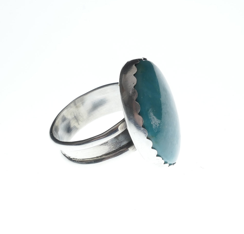 Navajo Jewelry Wide Band Sterling Silver Turquoise Ring (a) Franklin Curtis Crowther