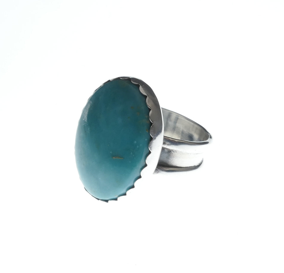 Navajo Jewelry Wide Band Sterling Silver Turquoise Ring (a) Franklin Curtis Crowther