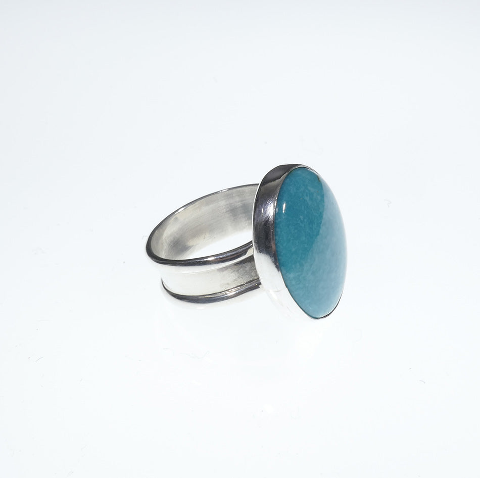 Navajo Jewelry Wide Band Sterling Silver Turquoise Ring (c) Franklin Curtis Crowther