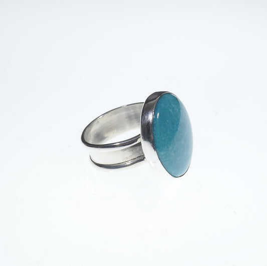 Navajo Jewelry Wide Band Sterling Silver Turquoise Ring (c) Franklin Curtis Crowther