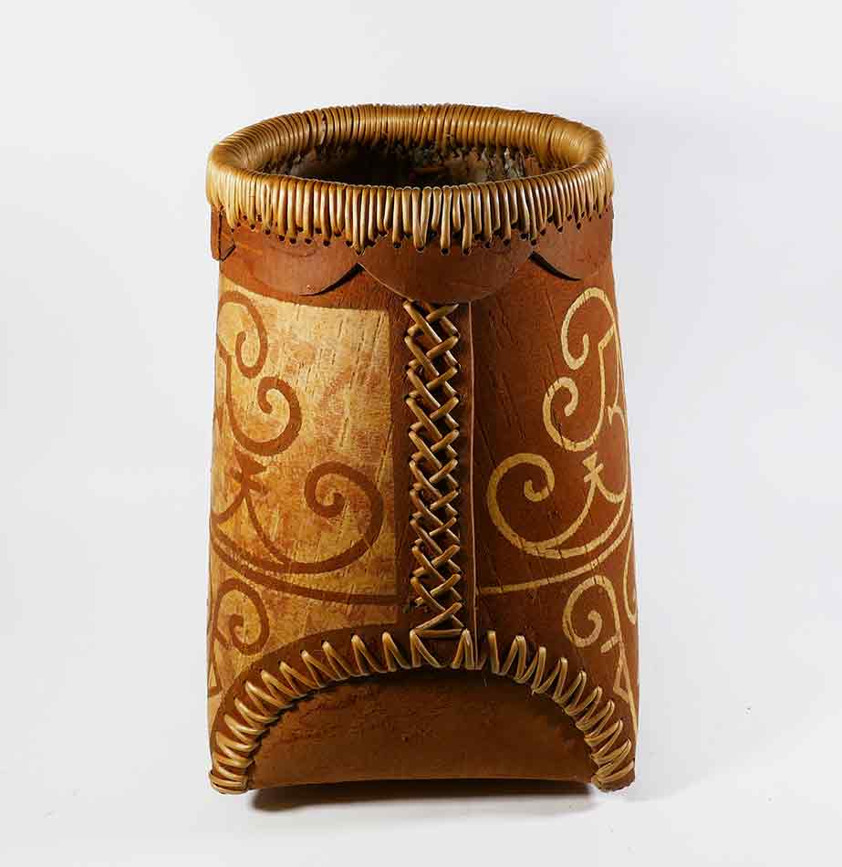 Gabriel Frey Passamaquoddy Etched Birch Bark Baskets Wabanaki Double Curve