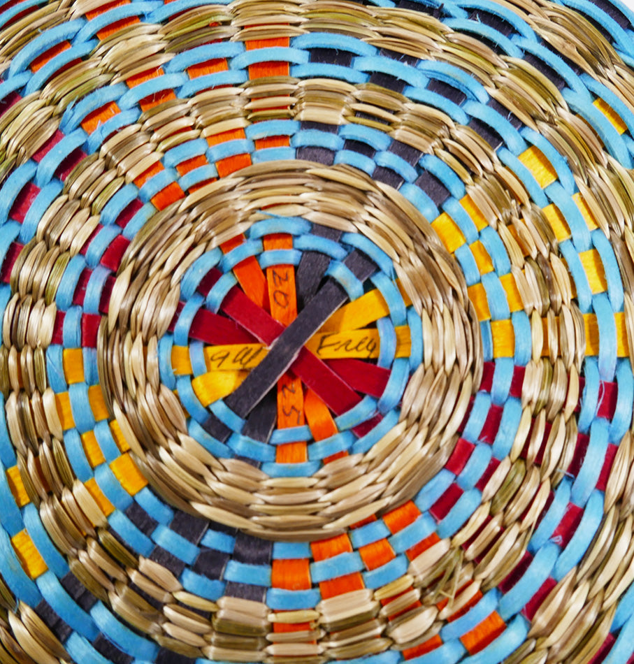 Gal Frey Round Colorful Passamaquoddy Basket Wabanaki