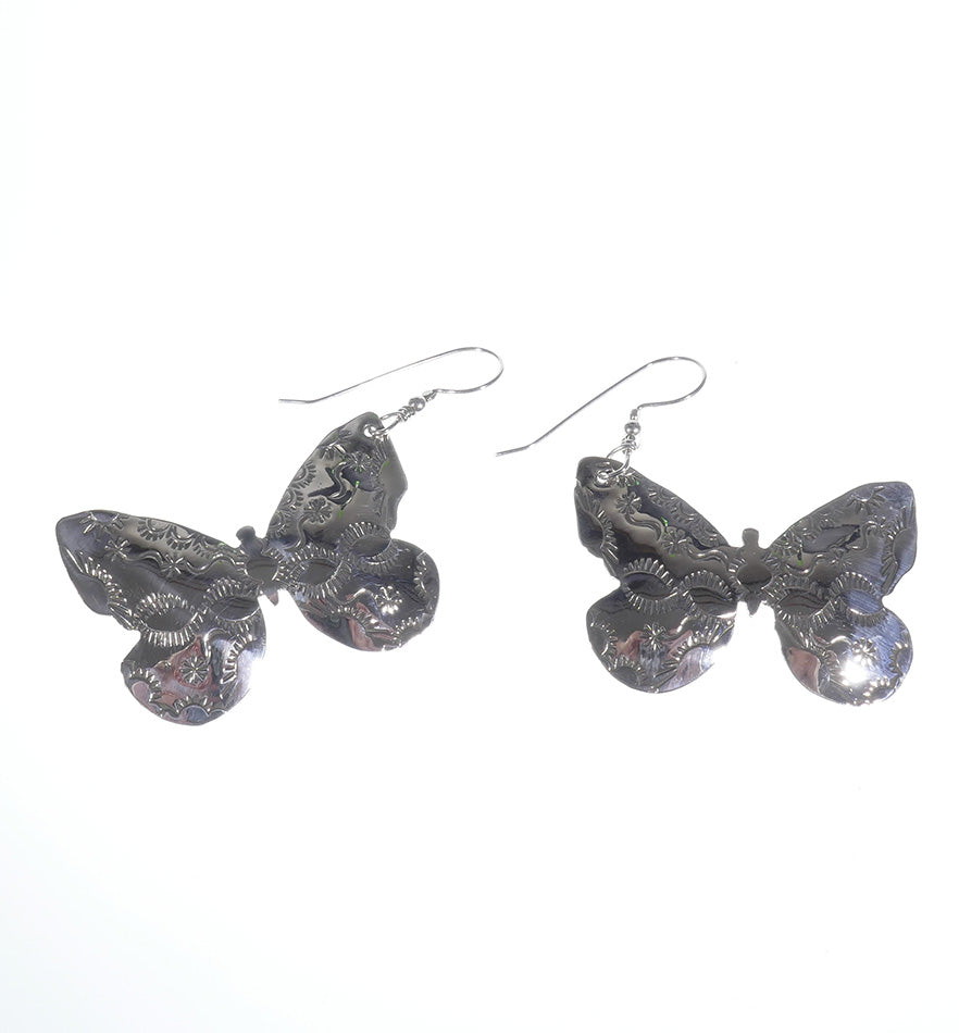 Native American Jewelry Sterling Silver Stamped Butterfly Earrings Geri Arviso