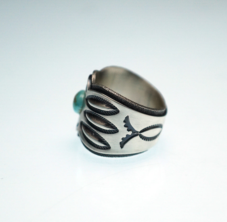 Jacob D. Morgan Sterling Silver Ring with Carico Lake Turquoise Navajo Jewelry