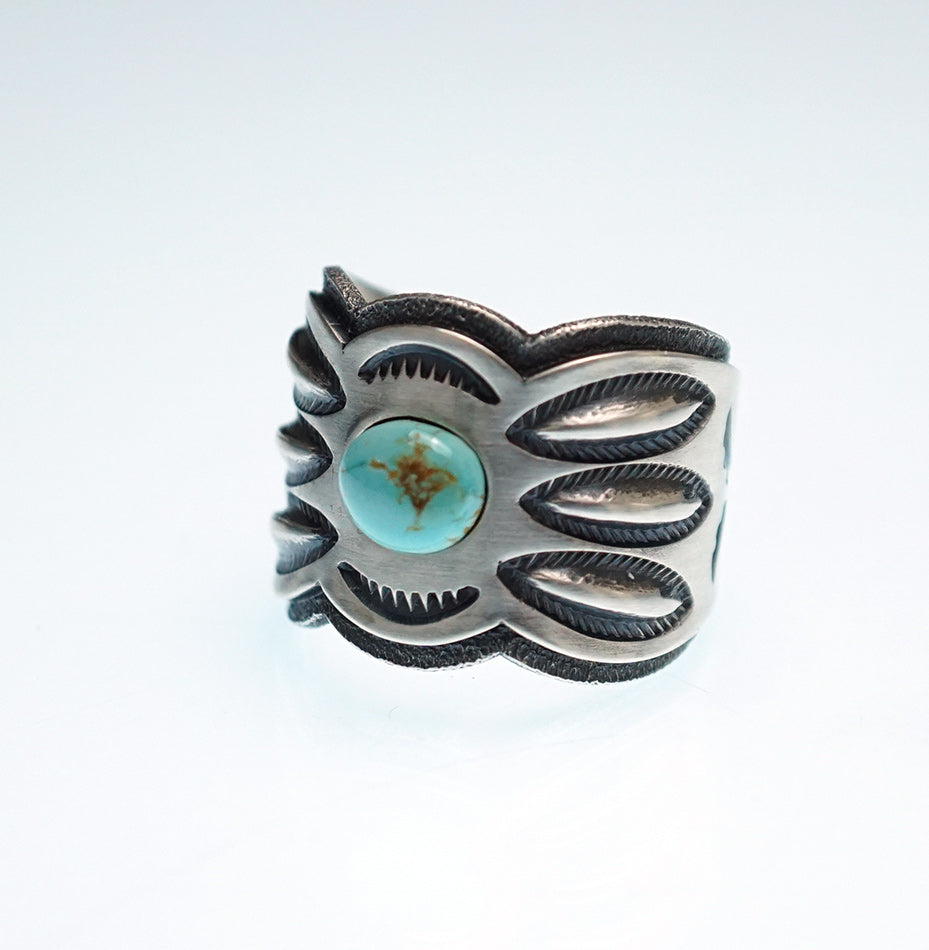 Jacob D. Morgan Sterling Silver Ring with Candelaria Turquoise Navajo Jewelry