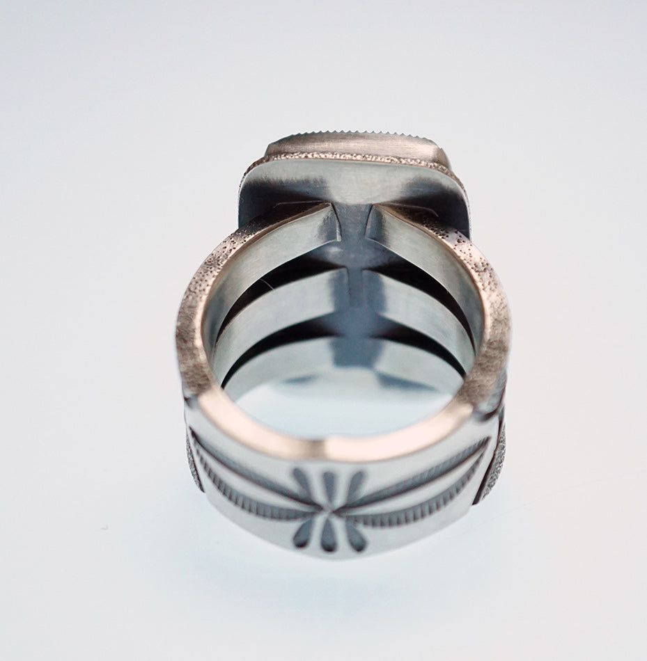 Jacob D. Morgan Sterling Silver Ring with Purple Spiny Oyster Shell Cabochon Navajo Artist