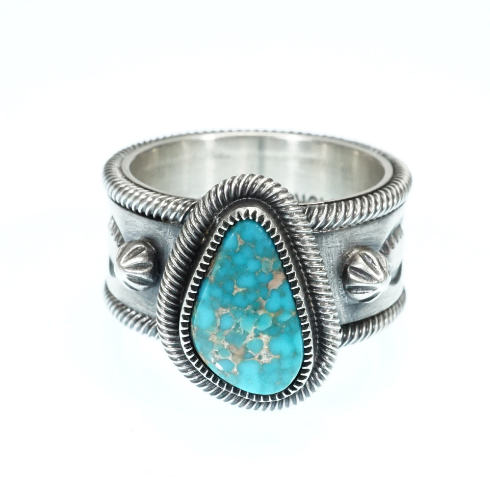 Navajo Artist Jacob D. Morgan Sterling Silver Ring with Candelaria Turquoise